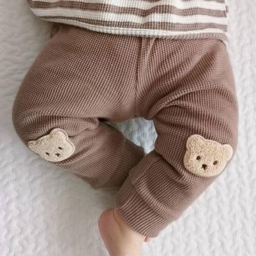 Autumn New Baby Girl Boy Trousers Waffle Bear Embroidery Pants Newborn Baby Boys Clothes Cute Harem Pants