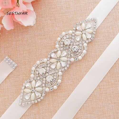 Rhinestone Diamond Bridal Belt Crystal Wedding Dress Belt Pearl Bridal Belt Bridesmaid Sash For Bridal Accessories J112S