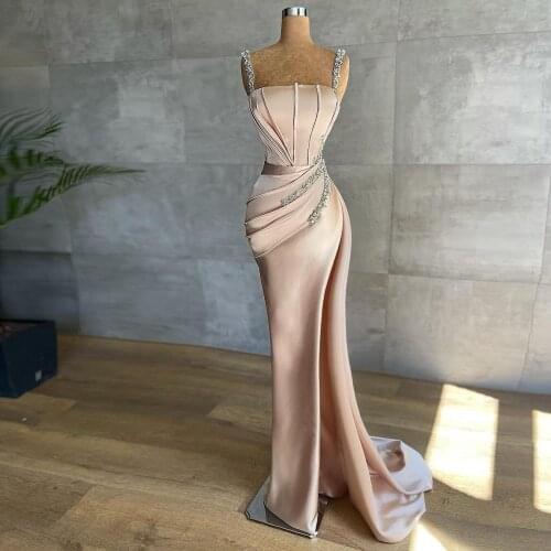 Luxury Elegant Mermaid Prom Dresses Long High Slit Crystals Shiny Women Pageant Party Night Gowns Custom Made Plus Size 2021