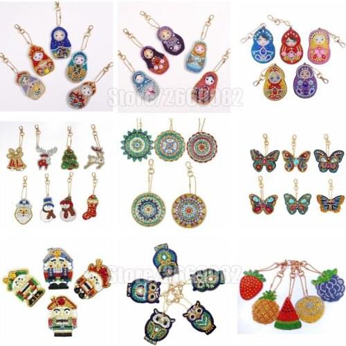 Russian doll full-shaped 5D DIY diamond painting key chain ladies bag pendant jewelry key ring cross stitch Christmas gift LD565