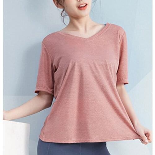 BINAND Loose Yoga Top Women V-collar Sports Top Sexy Fitness T-shirt Backless Gym T-shirt Sport Shirt Running Shirt Training Top