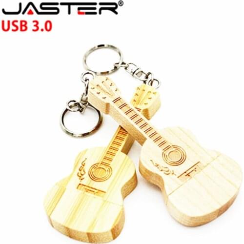 JASTER USB 3.0 wooden guitar usb with metal keychain flash drive pendrive 8GB 16GB 32GB 64GB customer LOGO wedding gift