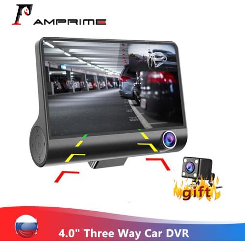 AMPrime Three Way Car DVR 4.0" FHD Dual Lens Video Recorder With Rearview Camera Video Recorder 170 Wide Angle Dash Cam G-Sensor