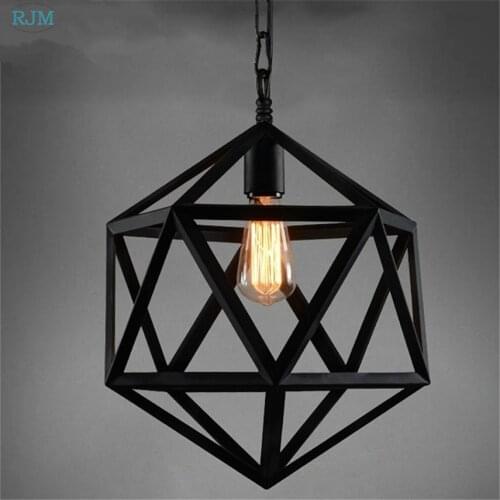 Retro Vintage Pendant Lights Geometry Iron Art Pendant Lamps Cage Lampshade for Restaurant Bar Cafe Living Room Indoor Lighting