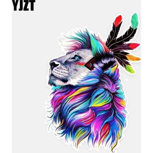 YJZT 12CM*17.5CM Beautiful Animal Lion With Colourful Hair PVC Car Sticker Popular Decal 5-0580