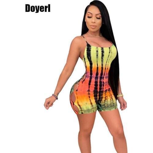 Tie Dye Sexy Jumpsuit Clubwear Rompers Playsuit Party Hollow Out Backless Rompers Womens Jumpsuit Summer Shorts Bodycon Jumpsuit
