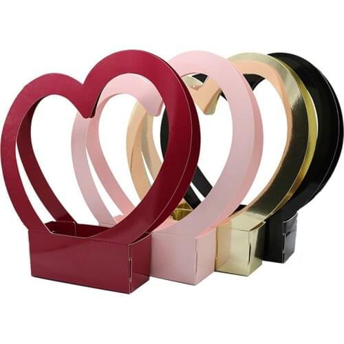 100Pcs/Lot Heart Portable Flower Box Flower Packaging Box Folding Flower Paper Box Florist Packaging Supplies Wholesale