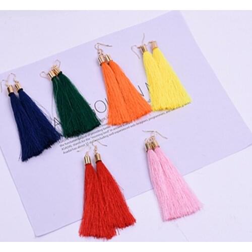 13 Colors Bohemian Crystal Tassel Earrings Drop Paragraph Silk Fabric Pendant Tassel Earrings for Female Long