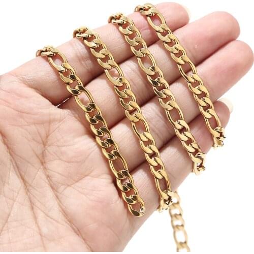 2 Meters Gold Plated Stainless Steel 6mm Width Figaro Chain Necklace Cuban Curb Link Chains DIY Jewelry Making Findings