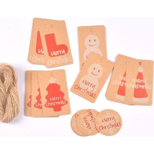 2020 Merry Christmas Kraft Tag Paper Cards Christmas Socks Tree Snowflakes Gift Wrapping Decor Gifts Card HangTag 100Pcs c3008