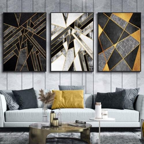 Abstract Geometric Rectangle Canvas Painting Color Block Wall Art Poster Print Stone Pattern Picture Restaurant Decoration