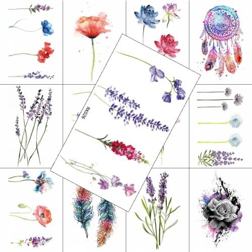 Watercolor Flower Temporary Tattoos Fashion Sticker For Women Girls Fake Quality Tattoo Decal Body Art Painting Arm Tatoos Sheet