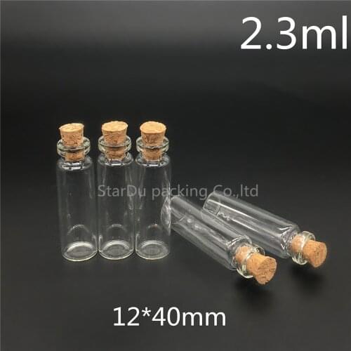 Free shipping 12*40mm small Cork glass bottle 2.3ml Drifting jar lucky bottle 100pcs/lot Cork bottle