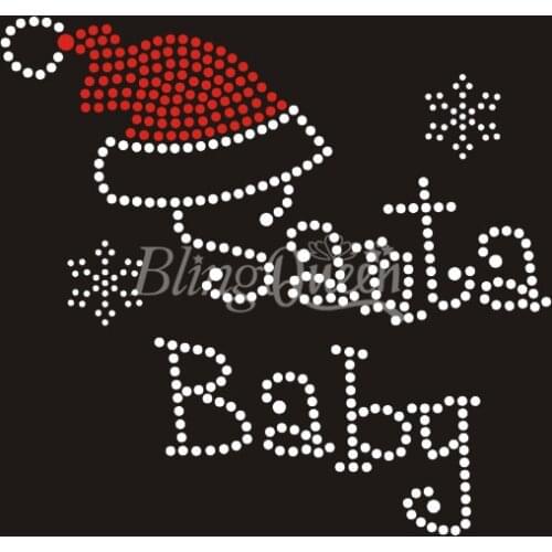 BlingQueen 25pcs/lot Iron On Rhinestone Motifs Santa Baby ChristmasDesign