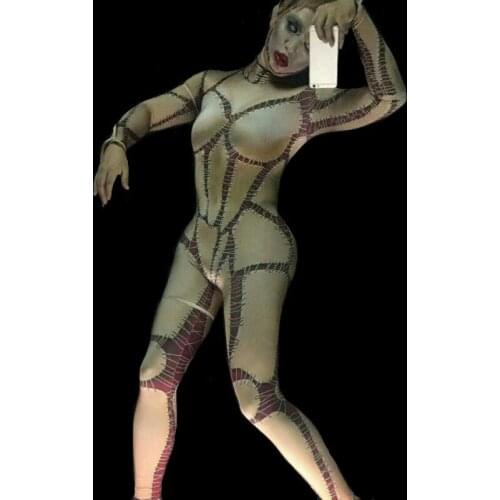 Halloween Big Elastic Skinny Jumpsuit Female Trousers Bar DS Costume Christmas Nightclub Dancer Performance Outfit Sexy Bodysuit