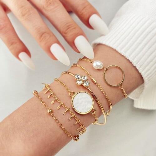 DAXI Bohemian Gold Tassel Bracelets for Women Boho Jewelry Geometric Leaves Beads Layered Hand Chain Charm Bracelet Set