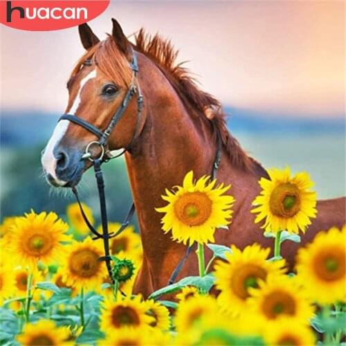 HUACAN Diamond Painting Animal Horse Full Drill Diamond Embroidery Mosaic Sunflowers Cross Stitch Wall Stickers