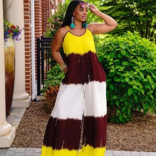 Jumpsuit African Clothes Women 3XL 4XL Plus Size Spaghetti Strap Rompers Summer Panelled Loose Casual African Playsuit Jumpsuits