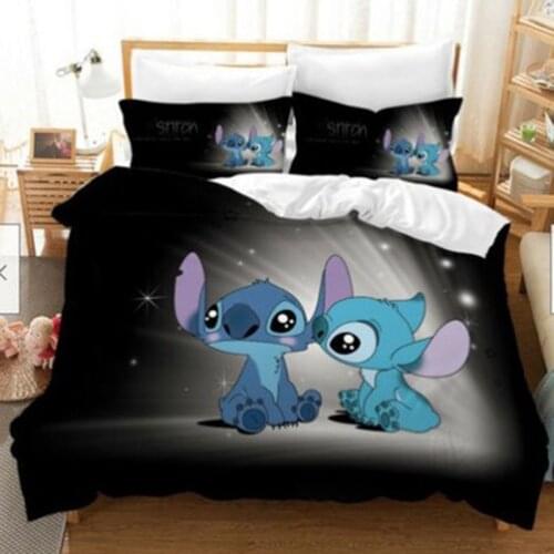 Disney Lilo & Stitch 3D Printed Bedding Set Children Cartoon Quilt Cover Pillowcase Cartoon Pattern Brushed Polyester Soft
