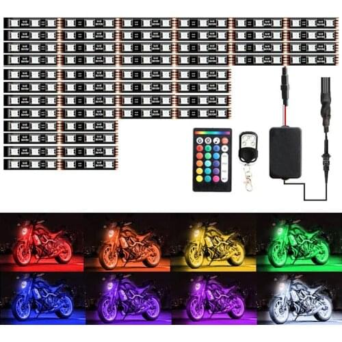 12pcs/set Motorcycle RGB LED Strip Kit Waterproof RF Remote+Voice Control 5050SMD Glow Underglow Ground Effect Atmosphere Light