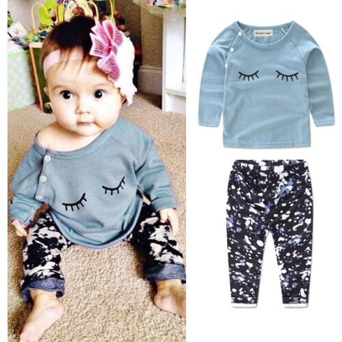 New 2PCS Autumn Winter Baby Girl Clothes Suit Kids Cotton Long Sleeve T-shirt Tops+Pants Newborn Clothes Set