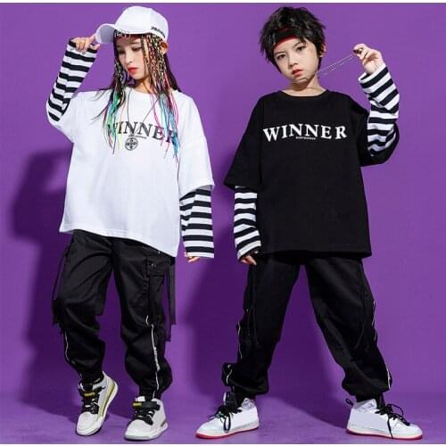 Girls Boys Hiphop Jazz Dance Performance Childrens Street Dance Suit Long Sleeves Striped Spring Childrens Hip-hop Tide Outfit
