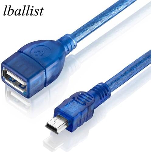 Lballist Mini 5Pin OTG Mini 5P Male to USB Female Extension Cable M/F Dual Shielding(Foil+Braided) High Speed 30cm 50cm