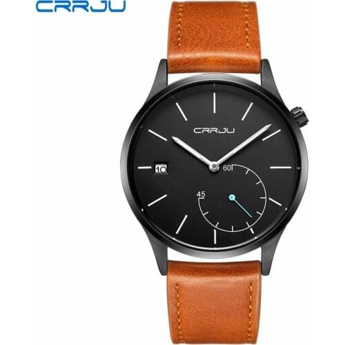 Top Brand CRRJU 2129 New Genuine Leather Hot Sell Luxury Watches Men Wrist Waterproof Ultra Thin Date Male Quartz Wristwatches