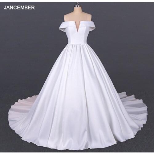 LSDZ29 JANCEMBER White Simple Attractive V-Neck Short Sleeve Lace Up Back Off The Shoulder Wedding Dress 2021 For Woman A-Line