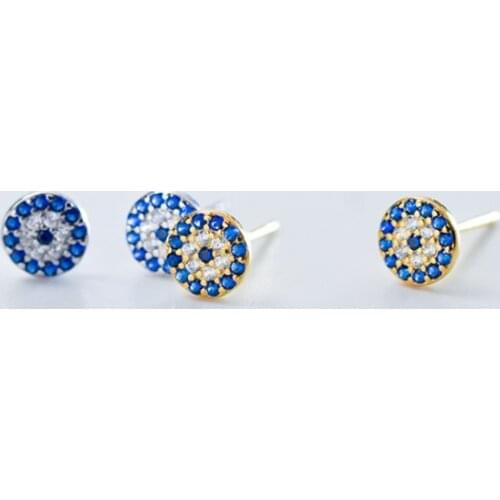 Cute 6mm Real 100% 925 Sterling Silver Fruit Jewelry Piercing Blue &White CZ Evil Eye ear Stud Earrings turkey C-E9258