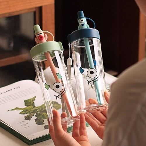 Fashion Sausage Straw Cup Childrens Cartoon Water Bottle with Cover Lifting Cord for Students Small Fresh Healthy Plastic Cups