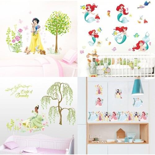 Cartoon Disney Frozen Sofia Princess Snow White Tiana Princess Wall Stickers For Kids Room Decor DIY Mural Art Girls Wall Decal