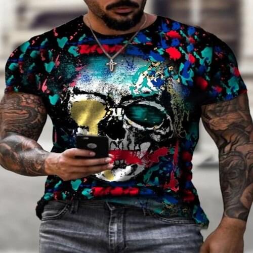 New 3D printed scary skull T-shirts Summer funny T shirt men clothes Mens European and American fashion brand round neck t-shirt