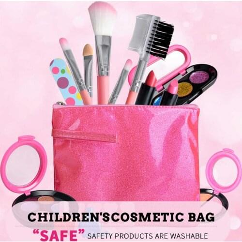 Hot 20PCS Childrens Cosmetics Storage Set Washable Play House Toys Set Cosmetic Bag Storage Bag Girl Pink Toy