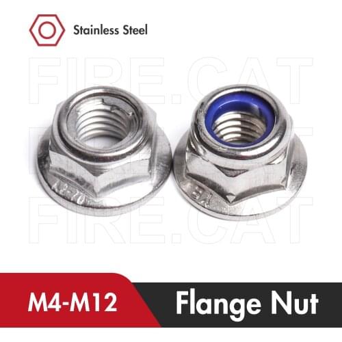 Nylon Metal Insert Flange Stainless Steel Hex Lock Nuts M4 M5 M6 M8 M10 M12 No Serrated Flange Lock Hexagon Nut for Furniture
