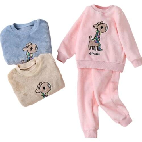 New Children Winter Fleece Pajamas Warm Flannel Sleepwear Girls Boy Cartoons Loungewear Coral Fleece Kids pijamas Homewear1-6Y