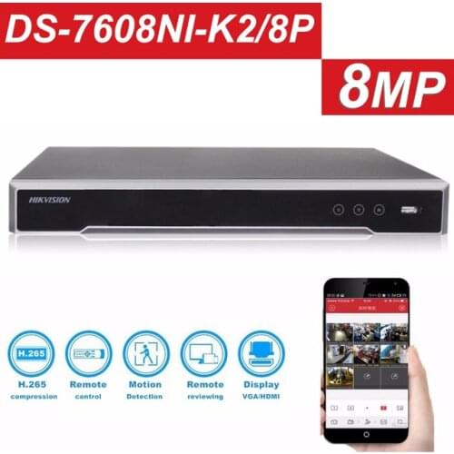 HIKVISION upgradable 4K H.265 NVR POE 8CH 16CH DS-7608NI-K2/8P DS-7616NI-K2/16P Up to 8MP record Network video recorder