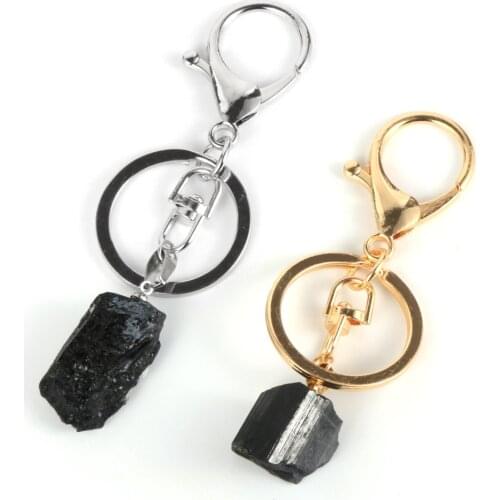 Original Natural Tourmaline Keychains For Bag Key Holder Charm Hanging Pendant Car Key Ring Chain Women Men Jewelry