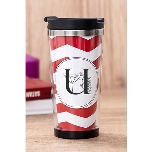 Gift Shop U Letter Floral Red Thermos Cup