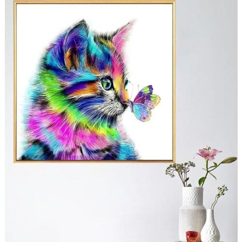 Full Square Round 5D DIY Diamond Painting Cat Butterfly Cross Stitch Diamond Embrvoidery Animal Mosaic Picture Rhinestone Decor