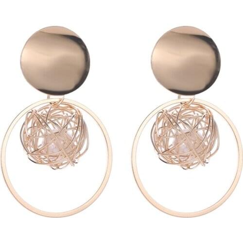 Hollow Spun Gold Ball Simulated Pearl Geometric Circle Alloy Dangle Earrings Drop Earrings For Women