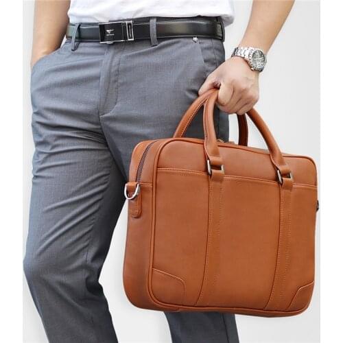 Black Brown Genuine Leather Office Men Briefcase Messenger Bags Real Skin Business Travel Bag 14'' Laptop Portfolio