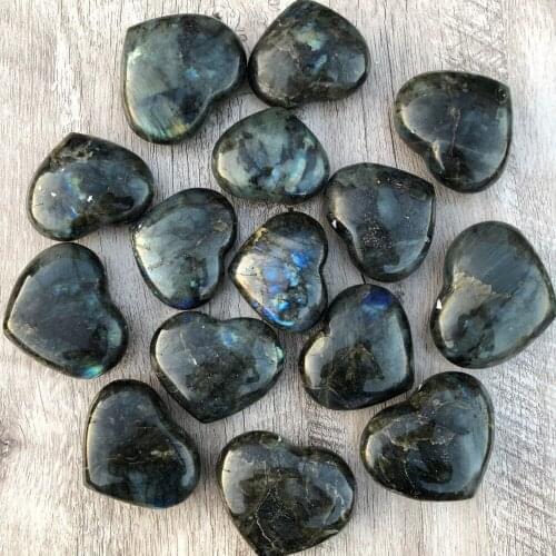 Natural labradorite quartz crystal heart shaped rieki healing home decoration fengshui crafts for healing gifts 3pcs