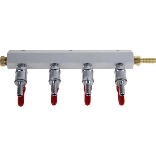 GAS LINE SPLITTER 4 OUTPUT / 4 WAY MANIFOLD WITH CHECK VALVES (5/16inch, 8mm Barb) US standard