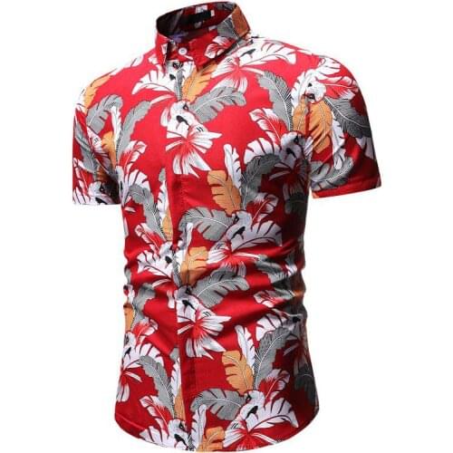 New Men Shirt Short Sleeve Hawaiian Shirt Summer Palm Leaf Printed Mens Shirts Casual Slim Fit Beach Hawaii Shirts Chemise Homme