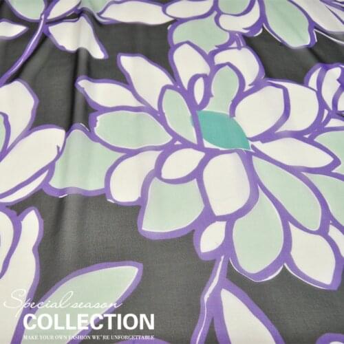 Silk Georgette Chiffon Fabric Dress Black Large Flower 100% Spring Summer Thin Skirt Scarf DIY Patchwork Tissue