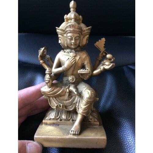 Tibetan Buddhism 4 Face Amitayus longevity God Goddess copper Buddha Statue metal handicraft home decoration