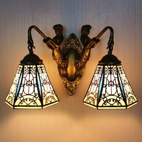 Tiffany Baroque Stained Glass Iron Mermaid wall lamp indoor lighting bedside lamps wall lights E27