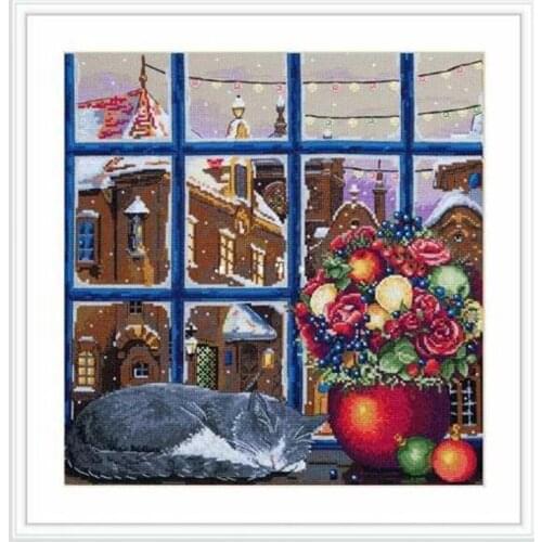 Top Customized Embroidery Windowsill Cat Cross Stitch Mounting Supplies with 100% Cotton Flosses & Free Shipping for Home Decor