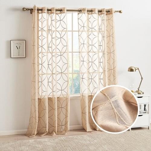 Light Coffee Nordic Geometr Tulle Curtain for Living Room Classical Chinese Coin Pattern Window Drapes for Balcony #VT